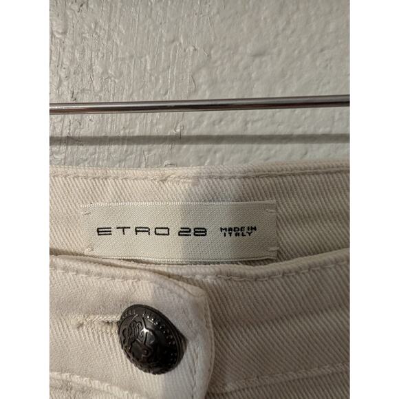 Rare ETRO Floral Printed Denim  Ankle Jeans Womens 28 Cream Embroidered Tapered - Picture 3 of 13